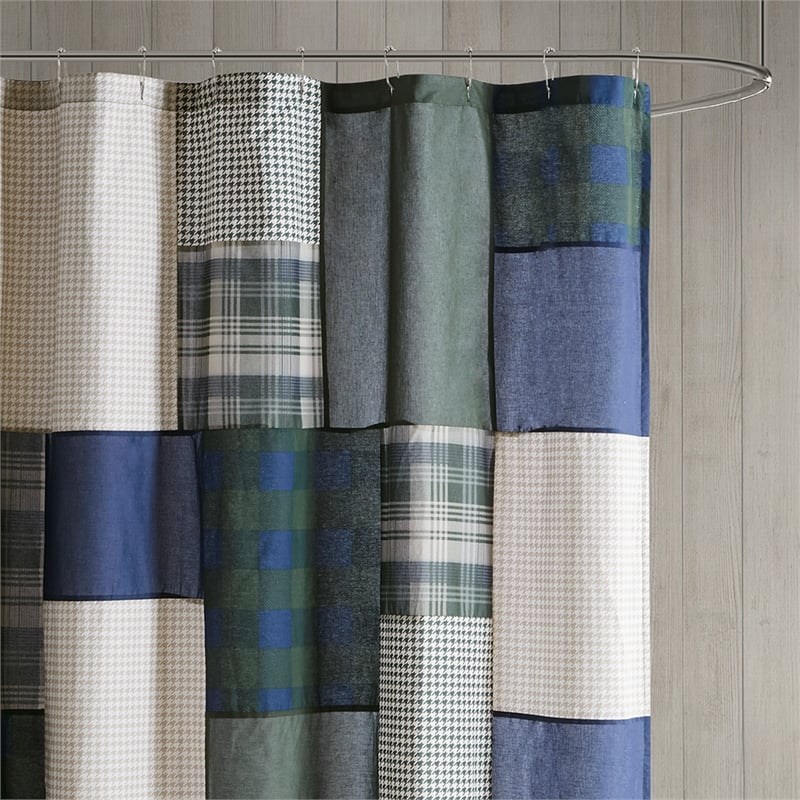 Woolrich Mill Creek Cotton Pieced and Embroidered Shower Curtain in Green