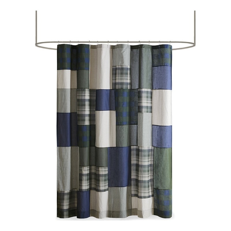 Woolrich Mill Creek Cotton Pieced and Embroidered Shower Curtain in Green