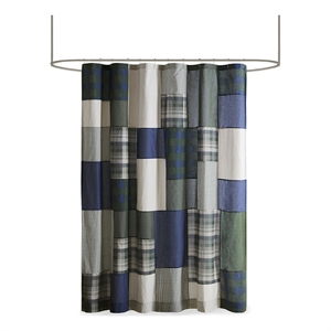 Woolrich Mill Creek Cotton Pieced and Embroidered Shower Curtain in Green