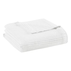 Beautyrest Waffle Weave 90x90&quot Contemporary Cotton Blanket in White Finish