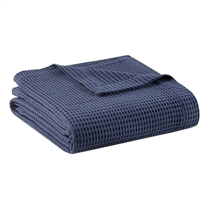 Beautyrest Waffle Weave 90x90&quot Contemporary Cotton Blanket in Indigo Blue