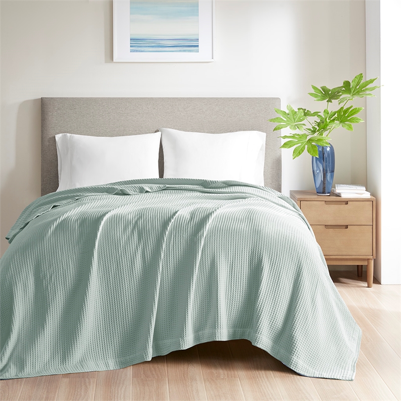 Beautyrest Waffle Weave Contemporary Cotton Blanket in Aqua Blue