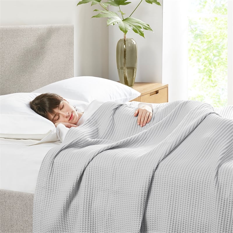 Beautyrest Waffle Weave Contemporary Cotton Blanket in Gray Finish