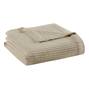 Beautyrest Waffle Weave Contemporary Cotton Blanket in Khaki Brown