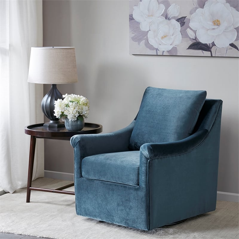 Madison Park Deanna Upholstered Swivel Accent Chair in Blue