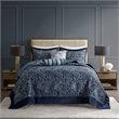 Madison Park Aubrey 5-Piece Cotton Reversible Jacquard Bedspread Set - Navy