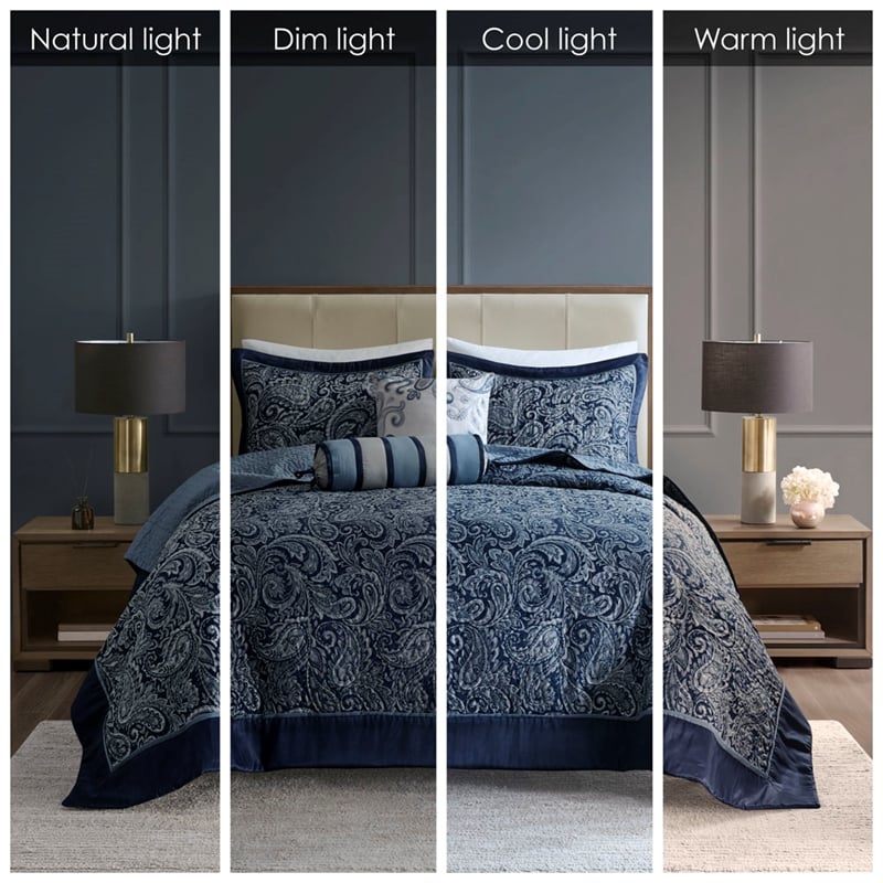 Madison Park Aubrey 5-Piece Cotton Reversible Jacquard Bedspread Set - Navy