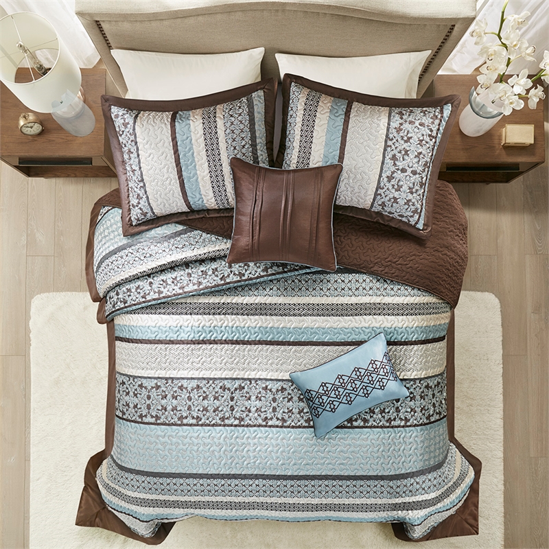 Madison Park Princeton 5-Piece Cotton Reversible Jacquard Bedspread Set - Blue