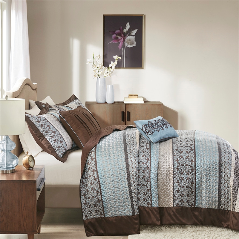 Madison Park Princeton 5-Piece Cotton Reversible Jacquard Bedspread Set - Blue