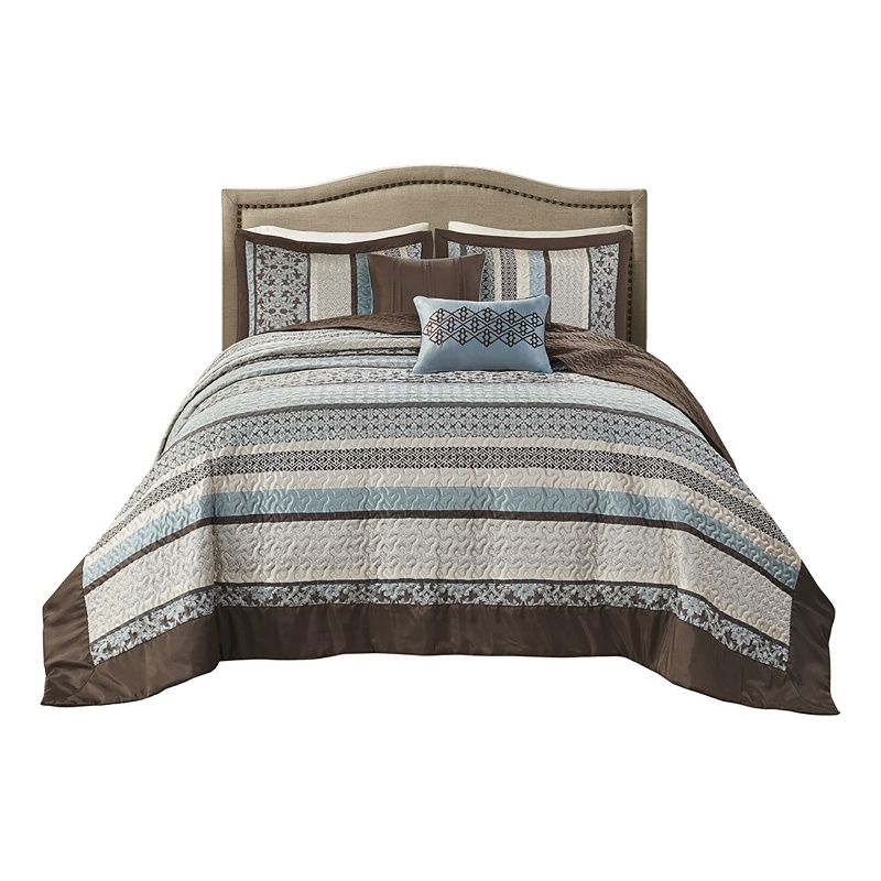 Madison Park Princeton 5-Piece Cotton Reversible Jacquard Bedspread Set - Blue
