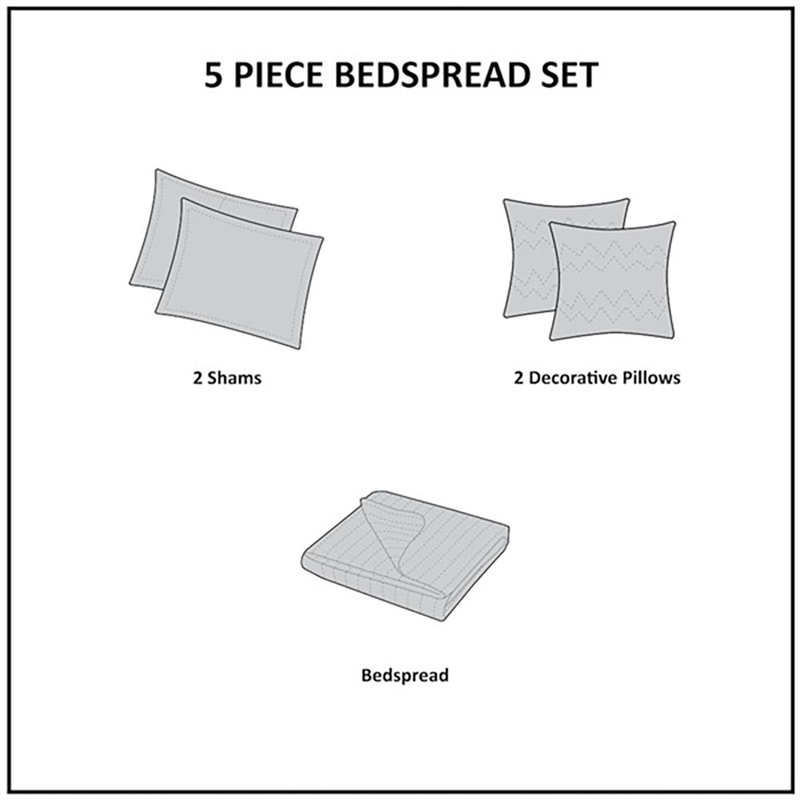 Madison Park Princeton 5-Piece Cotton Reversible Jacquard Bedspread Set in Blue