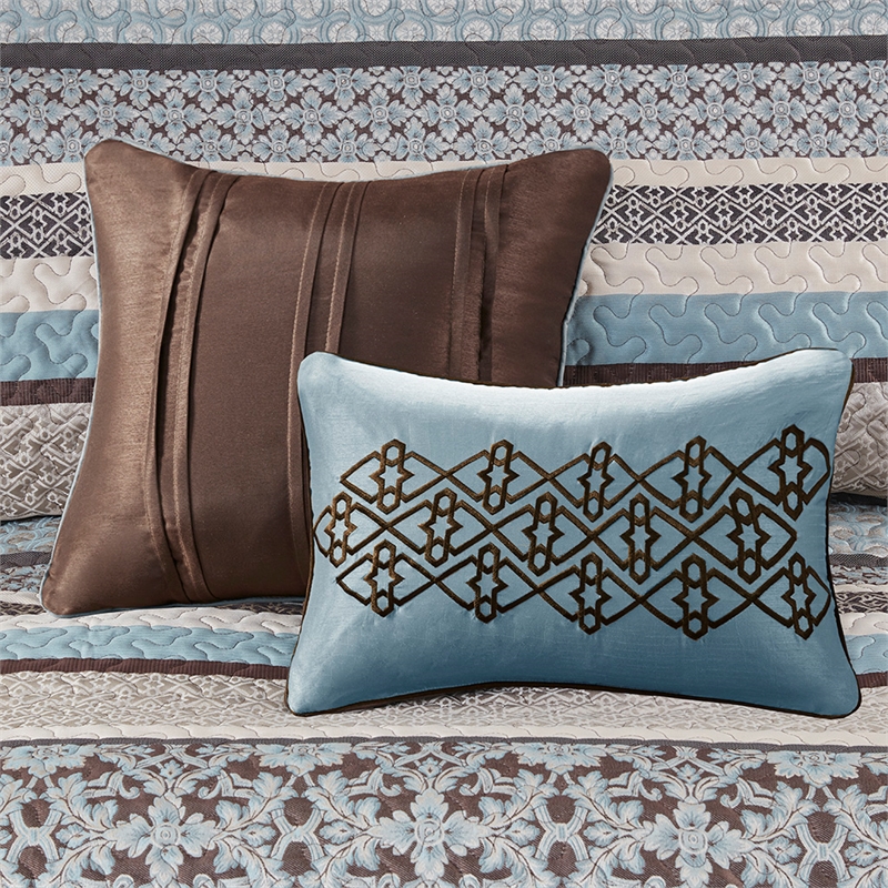 Madison Park Princeton 5-Piece Cotton Reversible Jacquard Bedspread Set in Blue