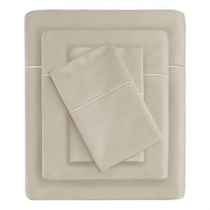 Madison Park 108x102&quot Contemporary Pima Cotton Sheet Set in Beige Finish