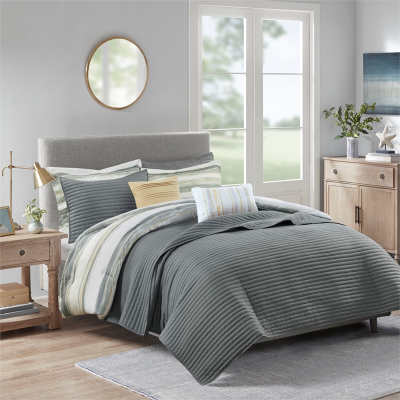 Madison Park Marina 8-Piece Seersucker Comforter and Coverlet Set - Yellow