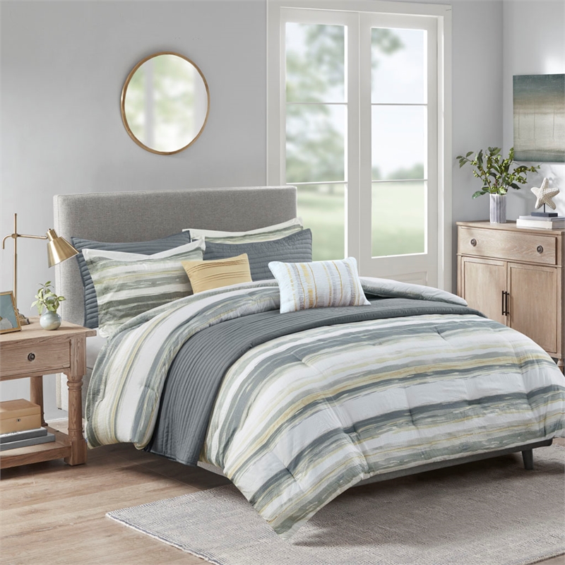 Madison Park Marina 8-Piece Seersucker Comforter and Coverlet Set - Yellow
