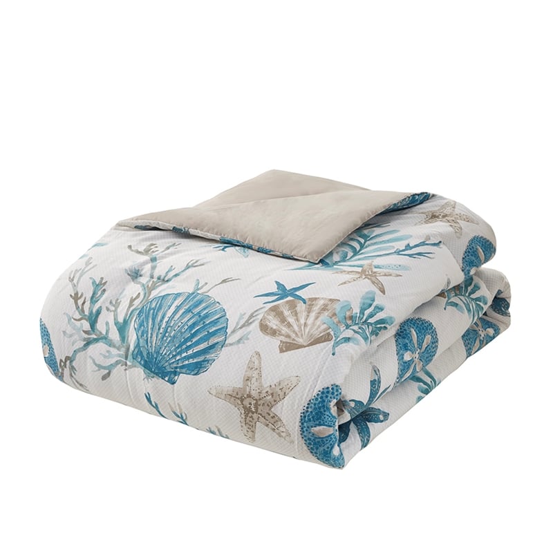 Madison Park Pebble Beach 7-Piece Coastal Cotton Sateen Comforter Set - Blue