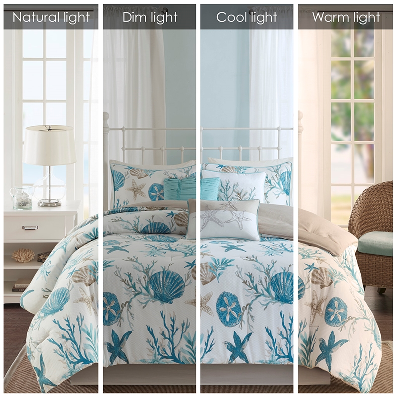 Madison Park Pebble Beach 7-Piece Cotton Sateen Comforter Set in Blue