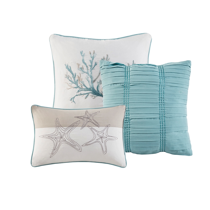 Madison Park Pebble Beach 7-Piece Coastal Cotton Sateen Comforter Set in Blue