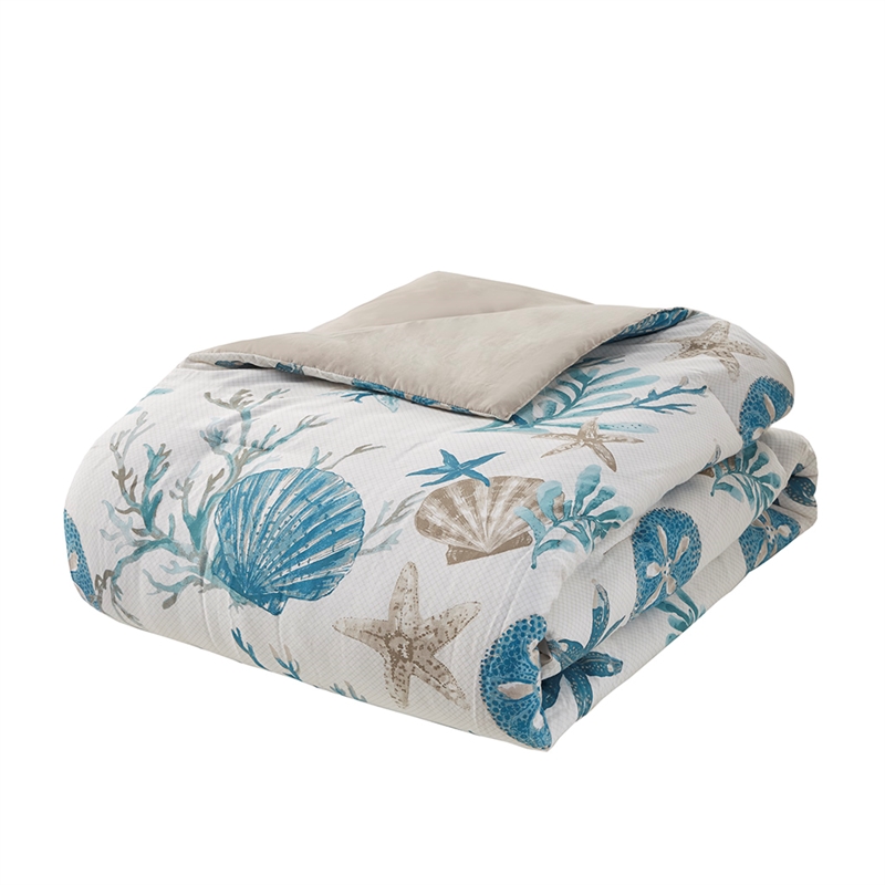 Madison Park Pebble Beach 7-Piece Coastal Cotton Sateen Comforter Set in Blue