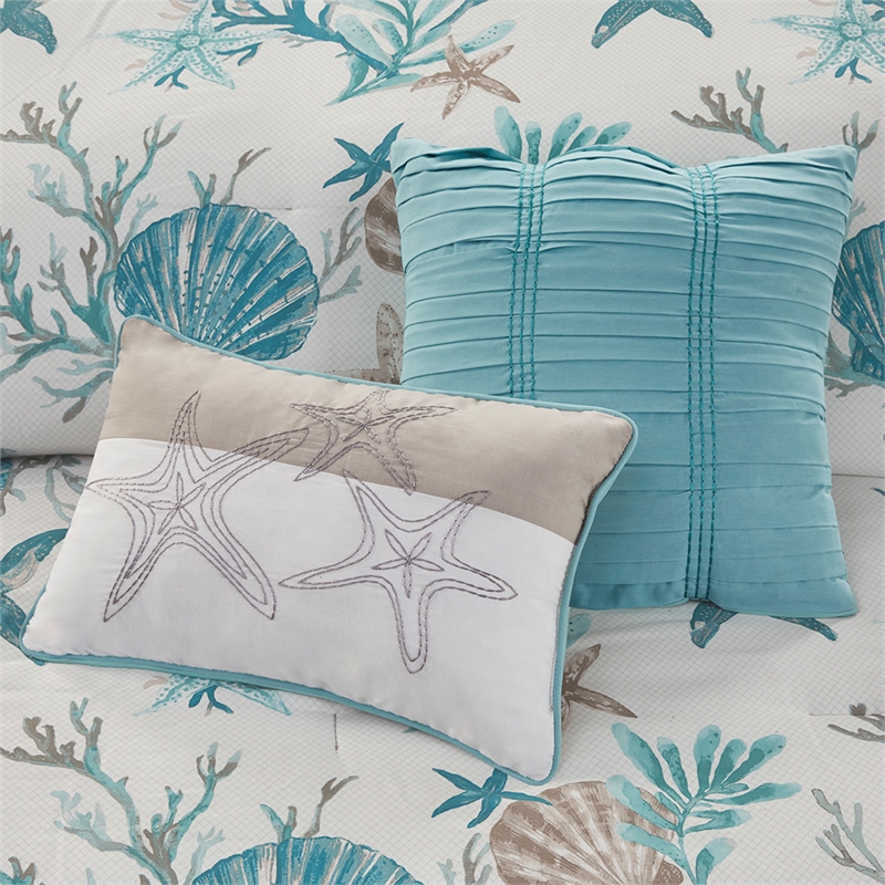 Madison Park Pebble Beach 7-Piece Coastal Cotton Sateen Comforter Set in Blue