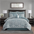 Madison Park Odette 8-Piece Traditional Fabric Jacquard Comforter Set in Blue