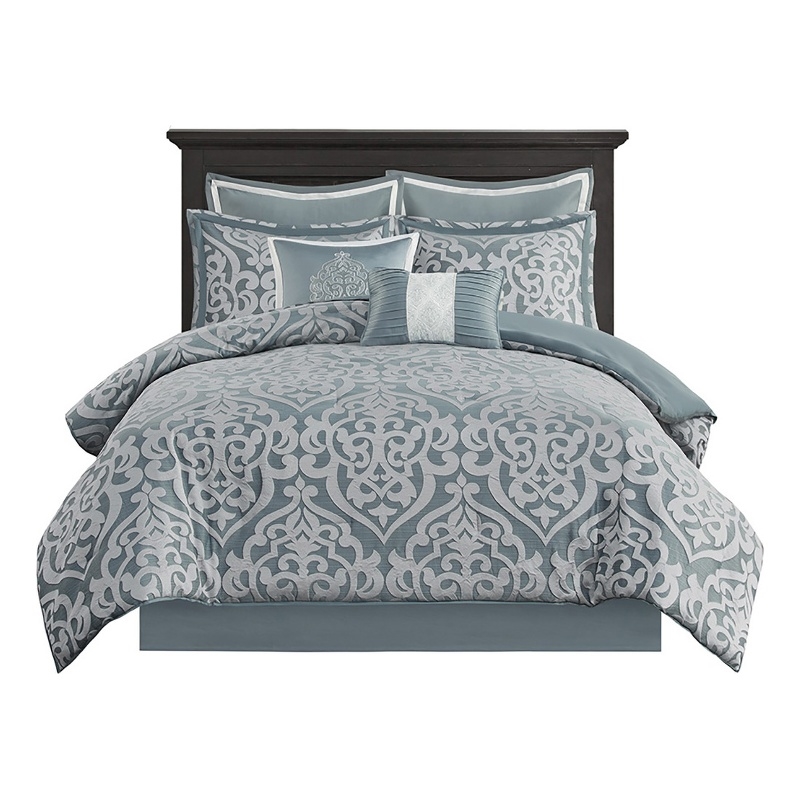 Madison Park Odette 8-Piece Traditional Fabric Jacquard Comforter Set in Blue