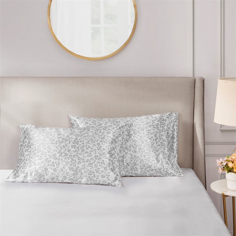 Madison Park Essentials Printed Satin 2-Piece Modern Fabric Pillowcases in Gray