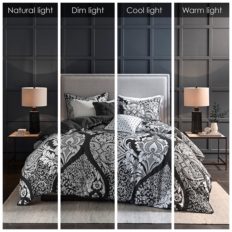 Madison Park Vienna 6-Piece Transitional Cotton Printed Duvet Cover Set in Black