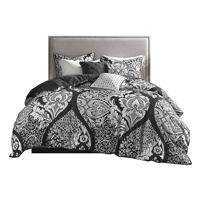 Madison Park Vienna 6-Piece Transitional Cotton Printed Duvet Cover Set in Black