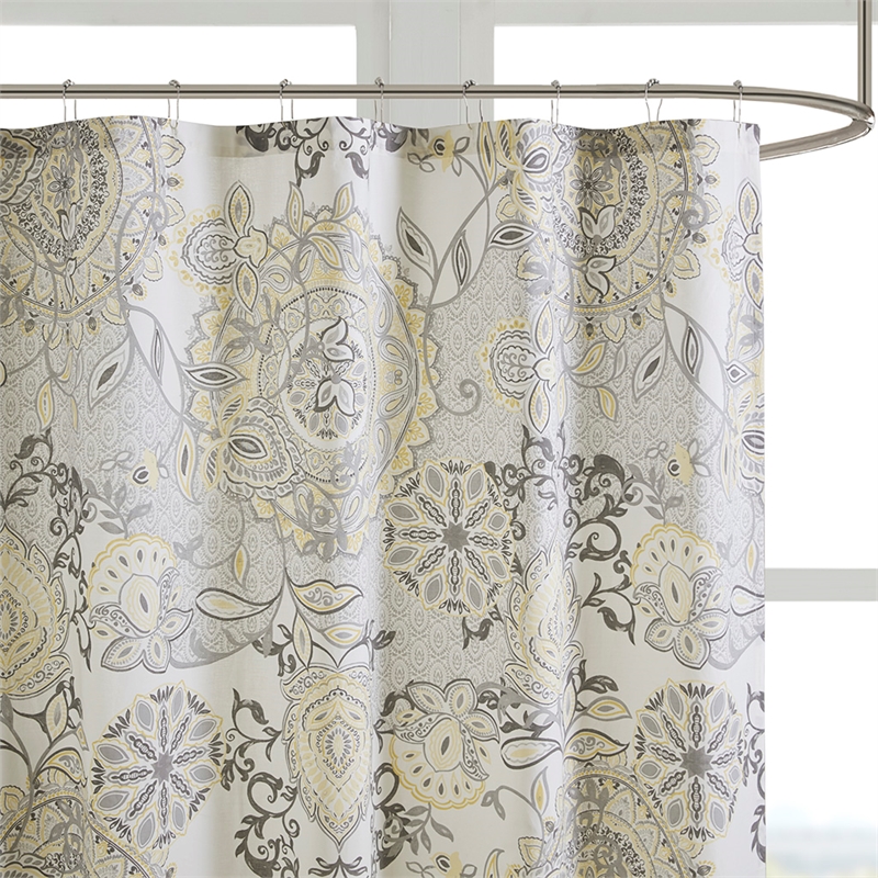 Madison Park Isla Contemporary Printed Cotton Shower Curtain in Yellow