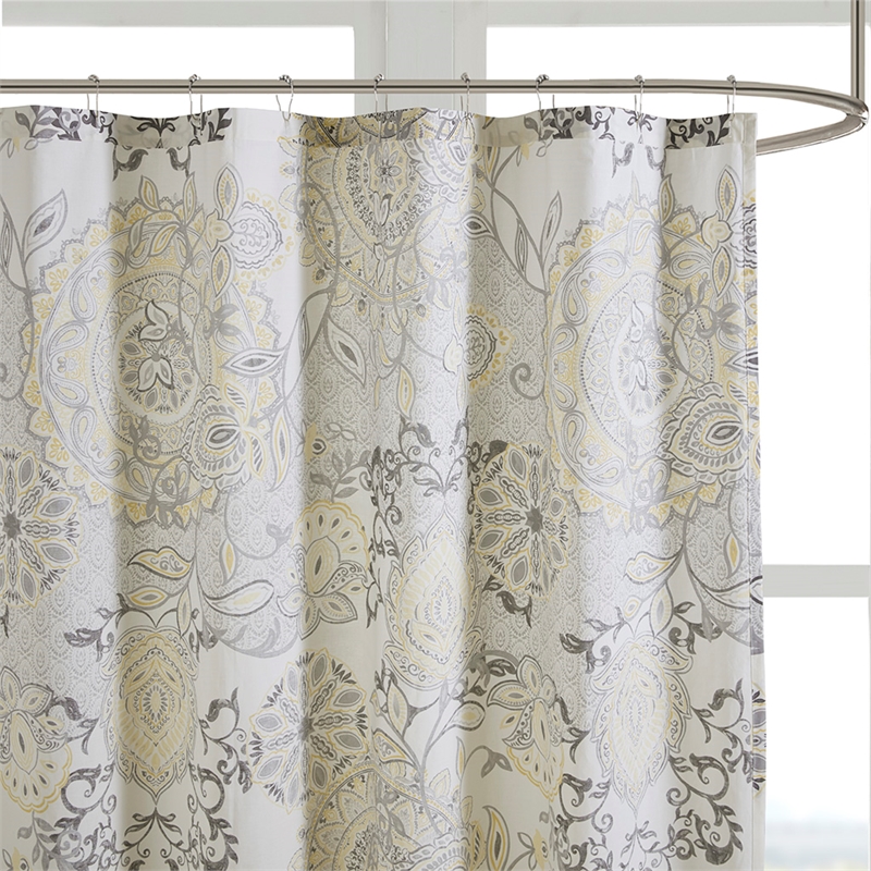 Madison Park Isla Contemporary Printed Cotton Shower Curtain in Yellow