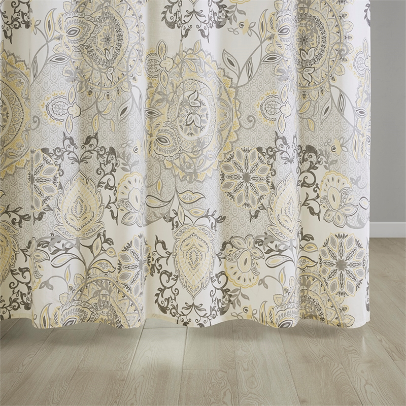 Madison Park Isla Contemporary Printed Cotton Shower Curtain in Yellow