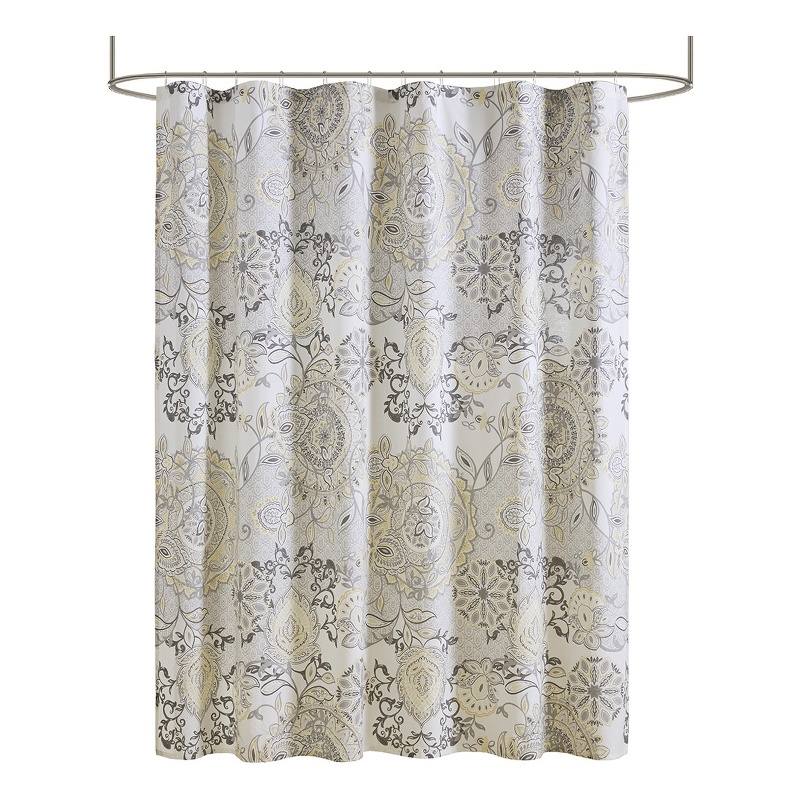 Madison Park Isla Contemporary Printed Cotton Shower Curtain in Yellow
