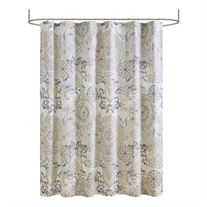 Madison Park Isla Contemporary Printed Cotton Shower Curtain in Yellow
