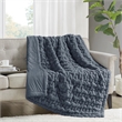 Madison Park Ruched Fur Modern Style Fabric Throw in Slate Blue Finish
