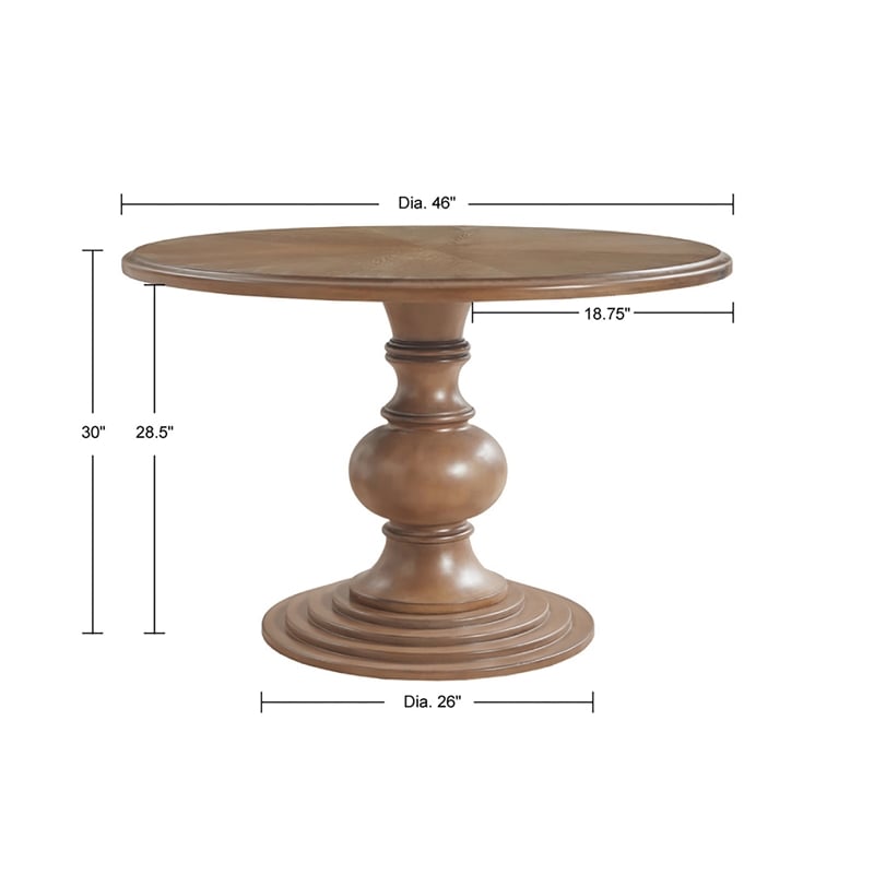 Madison Park Lexi Round Farmhouse Wood Pedestal Dining Table in Walnut