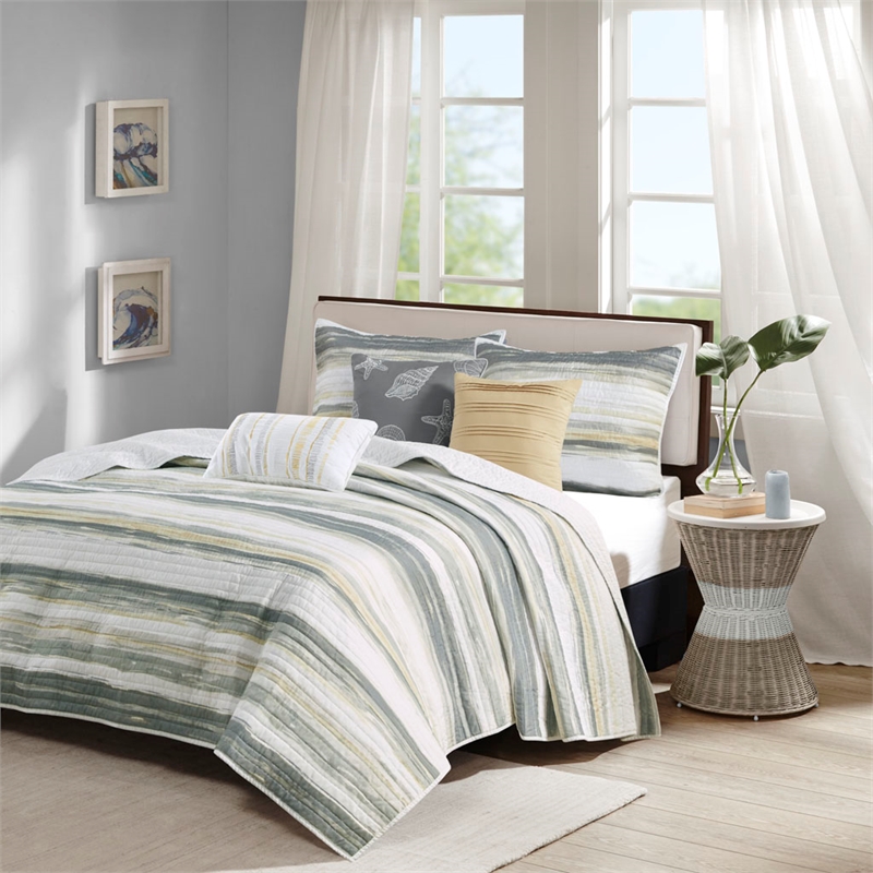 Madison Park Marina 6-Piece Coastal Quilted Microfiber Coverlet Set in Yellow