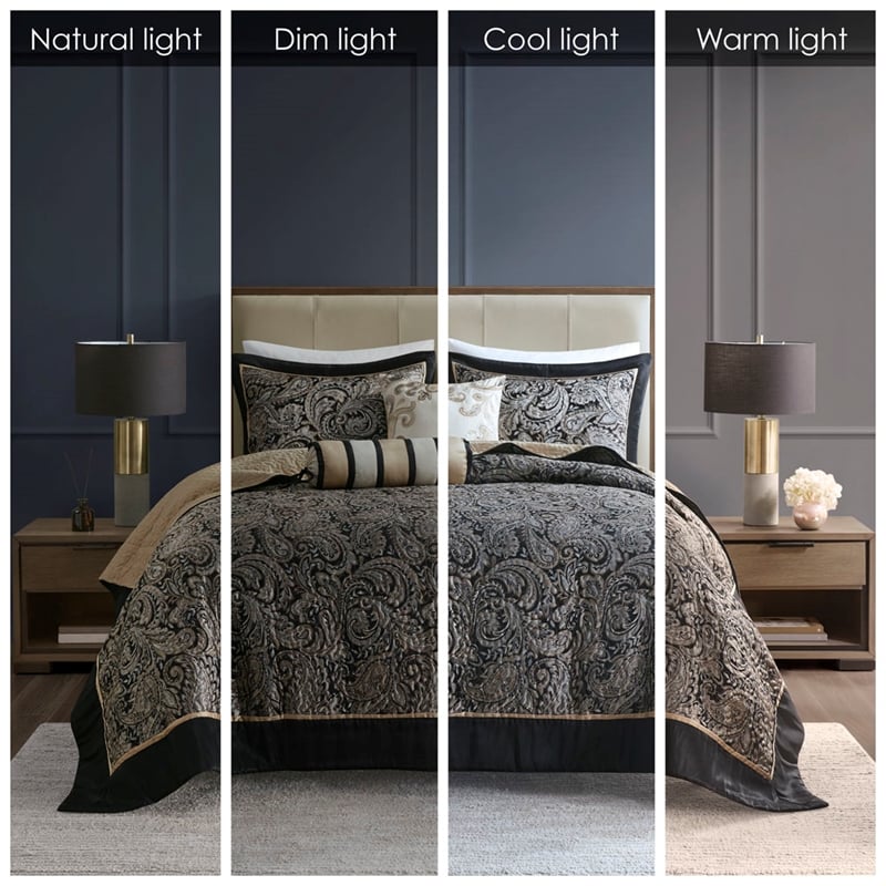 Madison Park Aubrey 5-Piece Cotton Reversible Jacquard Bedspread Set - Black