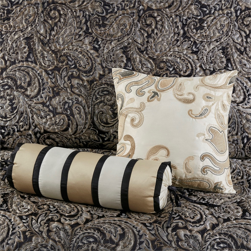 Madison Park Aubrey 5-Piece Cotton Reversible Jacquard Bedspread Set - Black