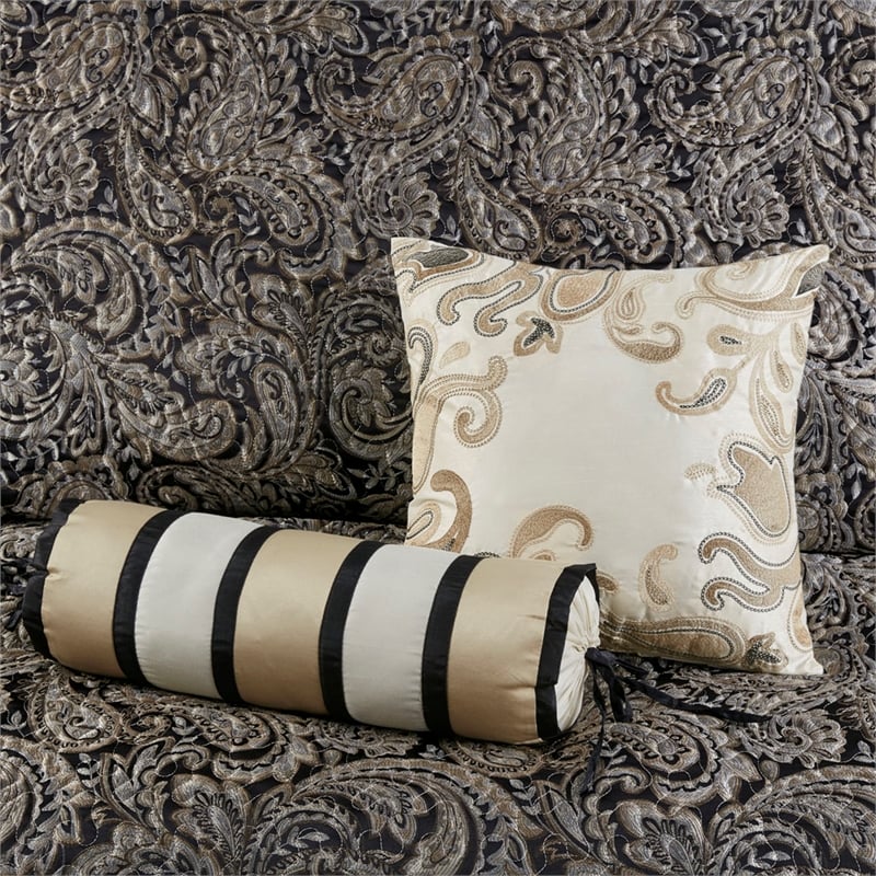 Madison Park Aubrey 5-Piece Cotton Reversible Jacquard Bedspread Set in Black