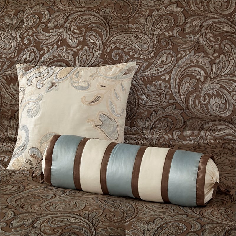 Madison Park Aubrey 12 Piece Complete Bed Set in Blue/Brown