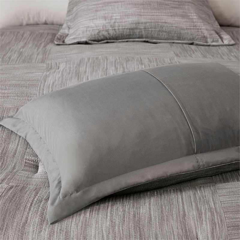 Madison Park Walter 7 Piece Printed Seersucker Comforter Set in Grey
