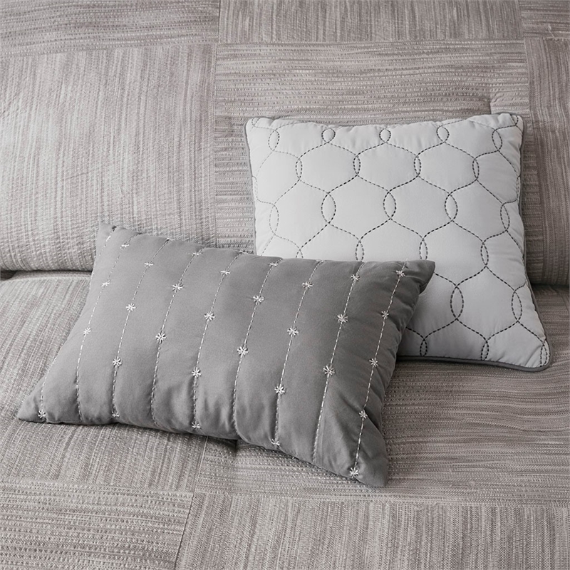 Madison Park Walter 7 Piece Printed Seersucker Comforter Set in Grey
