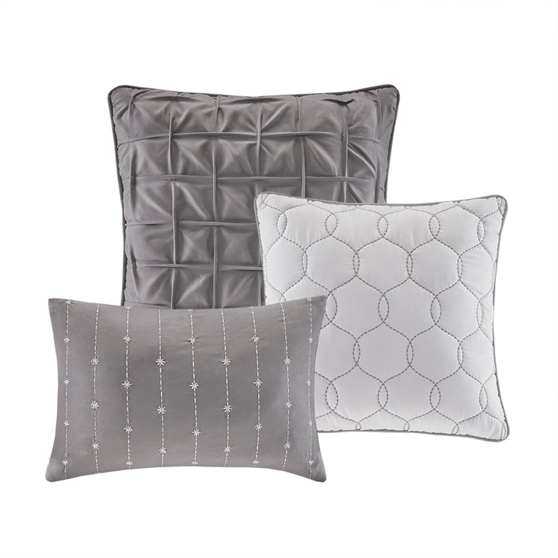 Madison Park Walter 7 Piece Printed Seersucker Comforter Set in Grey