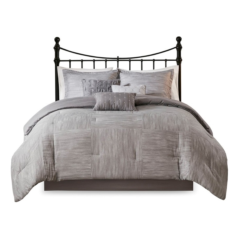 Madison Park Walter 7 Piece Printed Seersucker Comforter Set in Grey