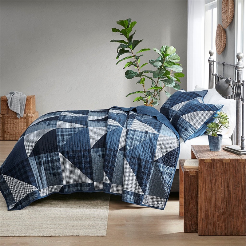 Woolrich Olsen Olsen 3 Piece Oversized Cotton Quilt Set in Blue