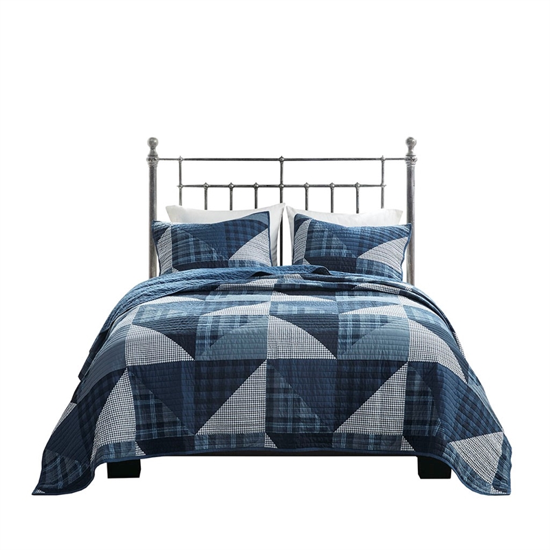 Woolrich Olsen Olsen 3 Piece Oversized Cotton Quilt Set in Blue