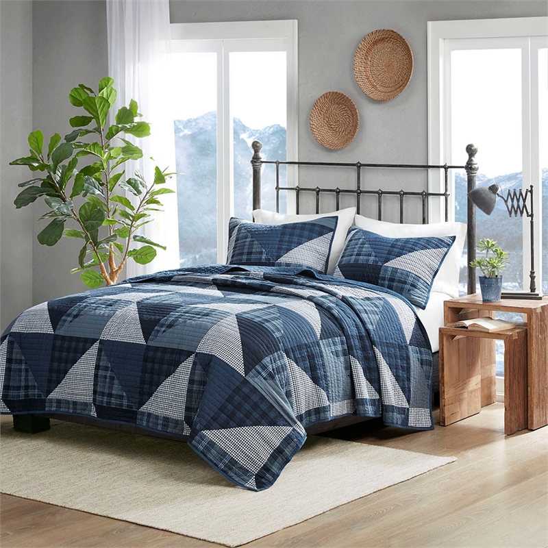 Woolrich Olsen Olsen 3 Piece Oversized Cotton Quilt Set in Blue