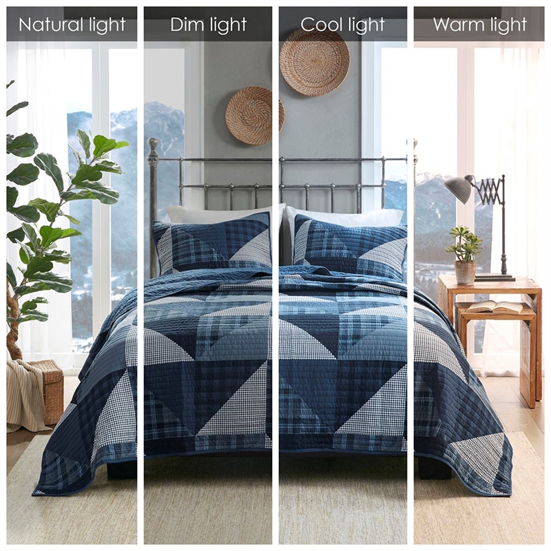 Woolrich Olsen Olsen 3 Piece Oversized Cotton Quilt Set in Blue