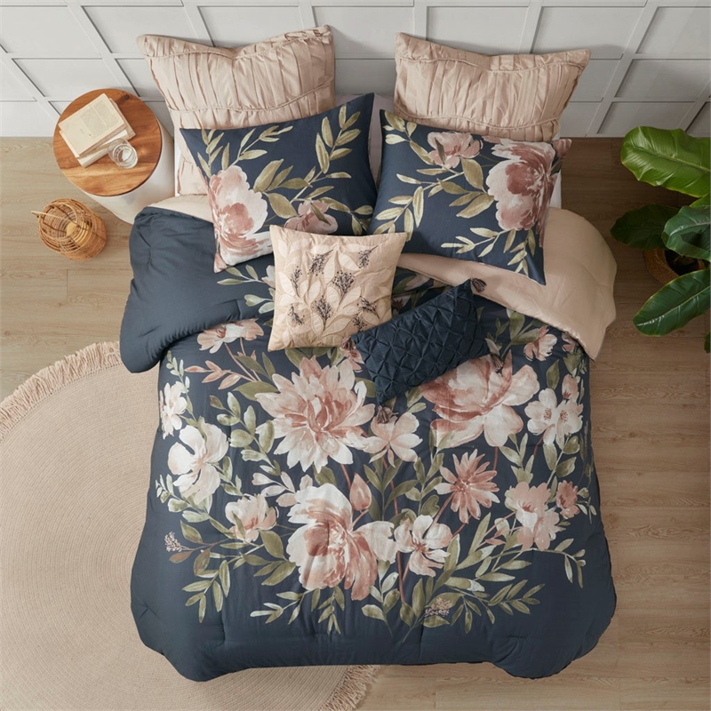 Madison Park Camillia 8 Piece Cotton Comforter Set in Navy